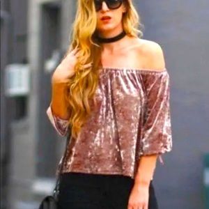 Crushed Velvet Off The Shoulder Top - Dusty Rose